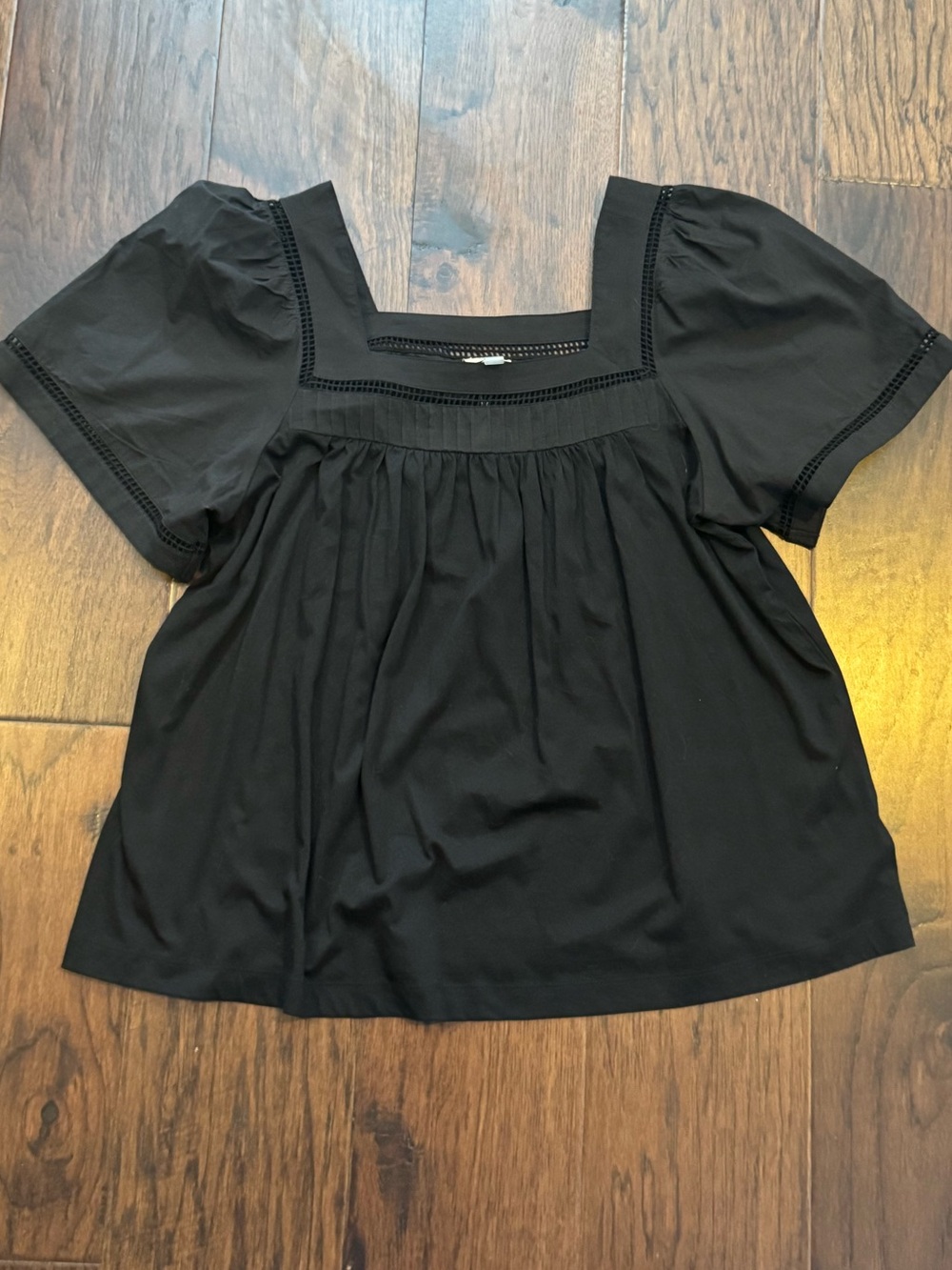 NWT Elie Tahari Black Square-Neck Puff Sleeve Blouse - 1X